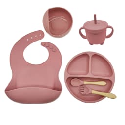 Children's Dishes Set Baby Silicone 6/8-piece Tableware Set Suction Cups Forks Spoons Bibs Straws Cups Mother and Baby Supplies