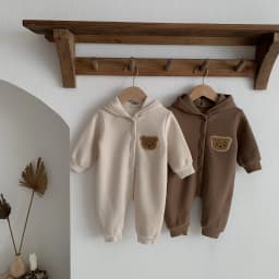 Ready Stock Newborn Baby Clothes Winter Baby Jumpsuit Bear Cute Hooded Baby Bodysuit Warm 0-2 Years Old