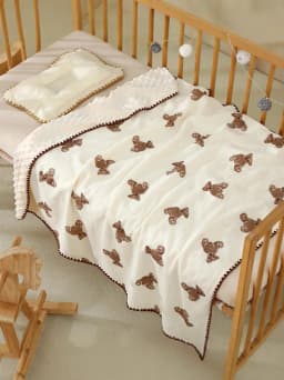 Newborn Bear Print Blanket Pure Cotton Double Gauze Blanket Baby Blanket Bath Towel Baby Blanket Baby Swaddle 100X100CM