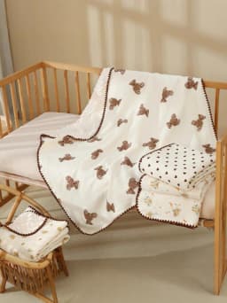 Newborn Bear Print Blanket Pure Cotton Double Gauze Blanket Baby Blanket Bath Towel Baby Blanket Baby Swaddle 100X100CM