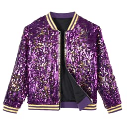 LOlanta Girls Sequin Bomber Jacket with Pockets Zipper Long Sleeve Sparkle Baseball Jackets for Kid 4-13 Years
