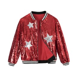 LOlanta Girls Sequin Bomber Jacket with Pockets Zipper Long Sleeve Sparkle Baseball Jackets for Kid 4-13 Years