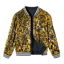LOlanta Girls Sequin Bomber Jacket with Pockets Zipper Long Sleeve Sparkle Baseball Jackets for Kid 4-13 Years