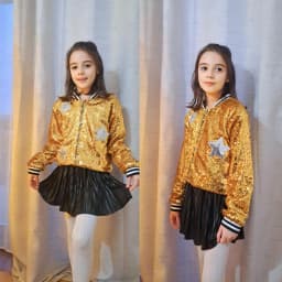 LOlanta Girls Sequin Bomber Jacket with Pockets Zipper Long Sleeve Sparkle Baseball Jackets for Kid 4-13 Years