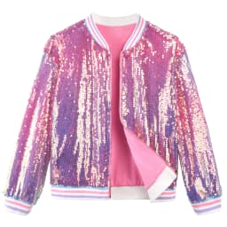 LOlanta Girls Sequin Bomber Jacket with Pockets Zipper Long Sleeve Sparkle Baseball Jackets for Kid 4-13 Years