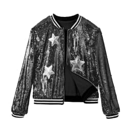LOlanta Girls Sequin Bomber Jacket with Pockets Zipper Long Sleeve Sparkle Baseball Jackets for Kid 4-13 Years