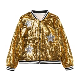 LOlanta Girls Sequin Bomber Jacket with Pockets Zipper Long Sleeve Sparkle Baseball Jackets for Kid 4-13 Years