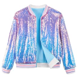 LOlanta Girls Sequin Bomber Jacket with Pockets Zipper Long Sleeve Sparkle Baseball Jackets for Kid 4-13 Years