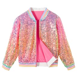LOlanta Girls Sequin Bomber Jacket with Pockets Zipper Long Sleeve Sparkle Baseball Jackets for Kid 4-13 Years