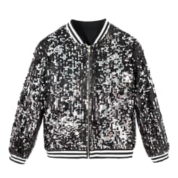 LOlanta Girls Sequin Bomber Jacket with Pockets Zipper Long Sleeve Sparkle Baseball Jackets for Kid 4-13 Years