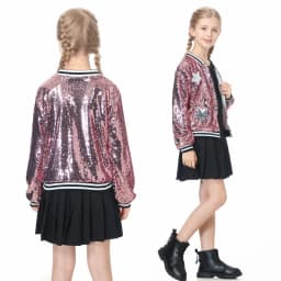 LOlanta Girls Sequin Bomber Jacket with Pockets Zipper Long Sleeve Sparkle Baseball Jackets for Kid 4-13 Years