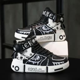 Boys' High-Top Sneakers 2025 Autumn/Winter New Style Children's Sports Shoes Buckle Student Soft-Soled Fleece Casual Shoes