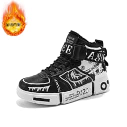Boys' High-Top Sneakers 2025 Autumn/Winter New Style Children's Sports Shoes Buckle Student Soft-Soled Fleece Casual Shoes
