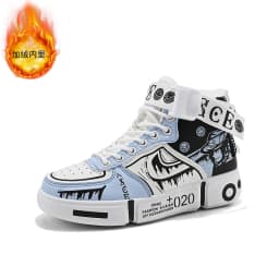 Boys' High-Top Sneakers 2025 Autumn/Winter New Style Children's Sports Shoes Buckle Student Soft-Soled Fleece Casual Shoes