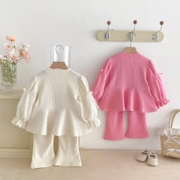 Children Bow Shirts + Flared Trousers 2pcs Suit Cotton Toddler Girl Outfits Autumn Korean Girls' Set Sweet and Cute Girls Set