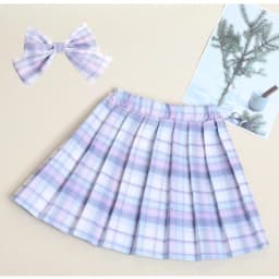 3-12Years Girls Checkered Skirt College Style Clothing 2026 Spring Summer Teen Kid Fashion JK Striped Pleated Skirt with Bow Tie