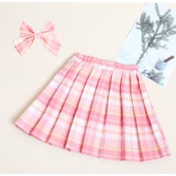 3-12Years Girls Checkered Skirt College Style Clothing 2026 Spring Summer Teen Kid Fashion JK Striped Pleated Skirt with Bow Tie
