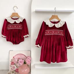 New Christmas Kids Party Dress Baby Bodysuits Sisters Clothes Autumn Sisters Girls Princess Dress Lace Red New Year Kids Clothes