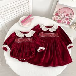 New Christmas Kids Party Dress Baby Bodysuits Sisters Clothes Autumn Sisters Girls Princess Dress Lace Red New Year Kids Clothes