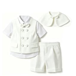 Toddler Boy White Gentleman 4PCS Suit Waistcoat Short Sleeve Shirt Suspender Shorts Bow Shawl Wedding Baptism Formal Party Outfi