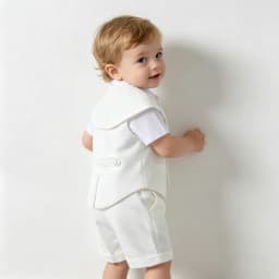 Toddler Boy White Gentleman 4PCS Suit Waistcoat Short Sleeve Shirt Suspender Shorts Bow Shawl Wedding Baptism Formal Party Outfi