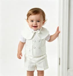 Toddler Boy White Gentleman 4PCS Suit Waistcoat Short Sleeve Shirt Suspender Shorts Bow Shawl Wedding Baptism Formal Party Outfi