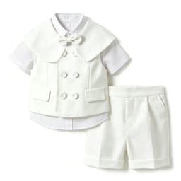 Toddler Boy White Gentleman 4PCS Suit Waistcoat Short Sleeve Shirt Suspender Shorts Bow Shawl Wedding Baptism Formal Party Outfi