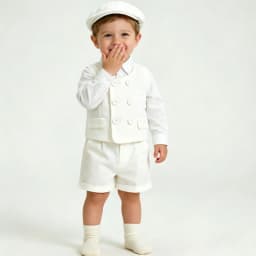 Toddler Boy White Gentleman 4PCS Suit Waistcoat Short Sleeve Shirt Suspender Shorts Bow Shawl Wedding Baptism Formal Party Outfi