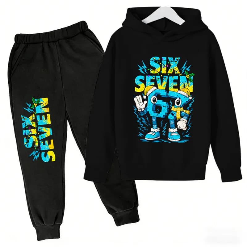 3-12Y 67 Six Seven Print Kid's Fashion Hoodie+Pants Suit for Boys Girls, Casual Sports Tracksuit, Children Holiday Gifts