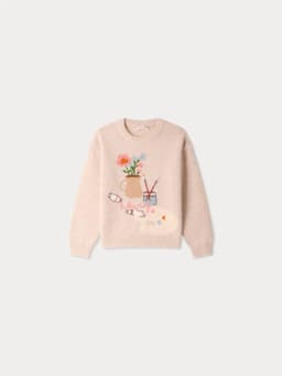 Children's Knitted Sweater 26BP Cardigan with Cherry Embroidery Wool Blend for Warmth Girls' Knitted Sweater