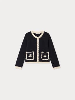 Children's Knitted Sweater 26BP Cardigan with Cherry Embroidery Wool Blend for Warmth Girls' Knitted Sweater