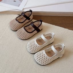 Spring Girl's Casual Shoes Mesh Hook-loop Chic Daily Kid's Flat Shoe Solid Colors Anti-slip Breathable Light Comfy Children Shoe
