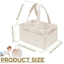 Baby Diaper Caddy Organizer Corduroy Diaper Storage Basket with Handle Foldable Multi-pocket Newborn Nappy Storage Organizer
