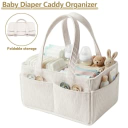 Baby Diaper Caddy Organizer Corduroy Diaper Storage Basket with Handle Foldable Multi-pocket Newborn Nappy Storage Organizer