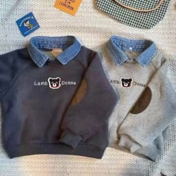 Baby Boys Girls Long Sleeve Sweatshirt 2026 Autumn Winter Children Cartoon Bear Plush Thick Denim Lapel Pullover Base Shirt Tops