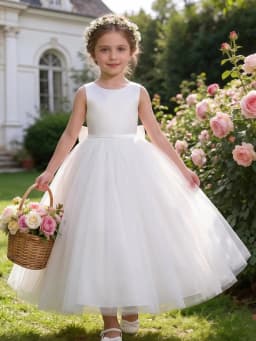White Evening Dress With Large Bow, Party Dresses For Girls, Fluffy Netted Dresses, Children Princess Prom Pageant Ball Gown