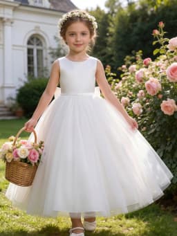 White Evening Dress With Large Bow, Party Dresses For Girls, Fluffy Netted Dresses, Children Princess Prom Pageant Ball Gown