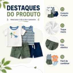 Baby Boy 4-Piece Summer Outfit Tank Top and 2 Shorts Set 60% Cotton Printed Infant Clothing 3m-24m