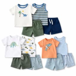 Baby Boy 4-Piece Summer Outfit Tank Top and 2 Shorts Set 60% Cotton Printed Infant Clothing 3m-24m