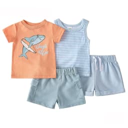 Baby Boy 4-Piece Summer Outfit Tank Top and 2 Shorts Set 60% Cotton Printed Infant Clothing 3m-24m
