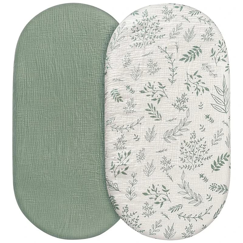 Muslin Bassinet Sheets for Baby Girl Boy Soft Breathable Bassinet Sheets Fitted Fit for Hourglass Oval Cradle Moses Basket