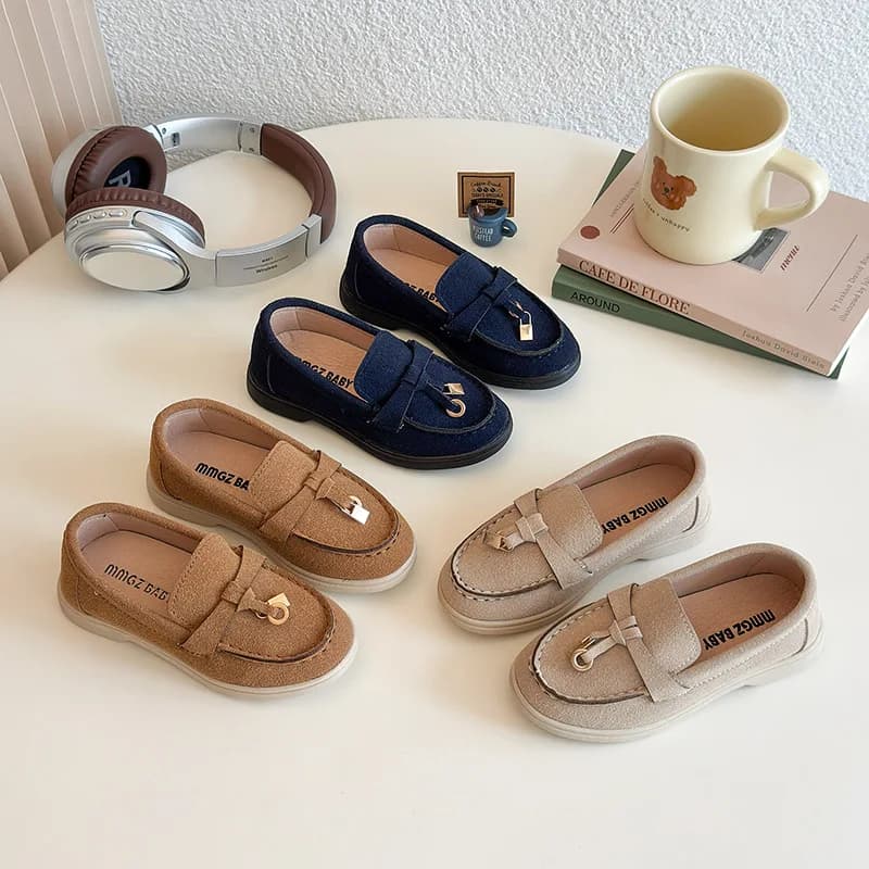 Children Shoes 2026 Spring Autumn Kids Slip-on Shoes Boys Loafers Soft PU Leather Flats Girls Moccasin Shoes Beige, Brown, Blue