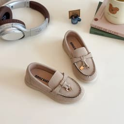 Children Shoes 2026 Spring Autumn Kids Slip-on Shoes Boys Loafers Soft PU Leather Flats Girls Moccasin Shoes Beige, Brown, Blue