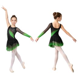 Kids Girls Figure Skating Rhythmic Gymnastics Costume Lyrical Dance Dress Shiny Rhinestone Sheer Mesh Split Dress Ballet Leotard