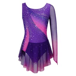 Kids Girls Figure Skating Rhythmic Gymnastics Costume Lyrical Dance Dress Shiny Rhinestone Sheer Mesh Split Dress Ballet Leotard