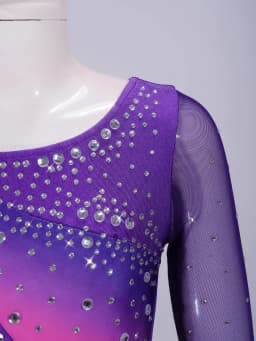 Kids Girls Figure Skating Rhythmic Gymnastics Costume Lyrical Dance Dress Shiny Rhinestone Sheer Mesh Split Dress Ballet Leotard