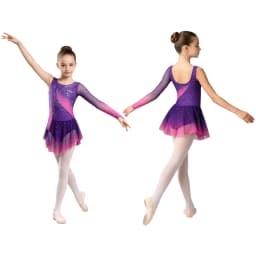 Kids Girls Figure Skating Rhythmic Gymnastics Costume Lyrical Dance Dress Shiny Rhinestone Sheer Mesh Split Dress Ballet Leotard