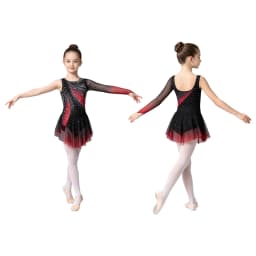 Kids Girls Figure Skating Rhythmic Gymnastics Costume Lyrical Dance Dress Shiny Rhinestone Sheer Mesh Split Dress Ballet Leotard