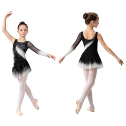 Kids Girls Figure Skating Rhythmic Gymnastics Costume Lyrical Dance Dress Shiny Rhinestone Sheer Mesh Split Dress Ballet Leotard