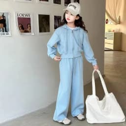 ZOETOPKID 2026 Autumn Winter Girls Clothes Set Children Suit Teenager Tracksuit Jacket Hooded Crop Top + Wide Leg Pants